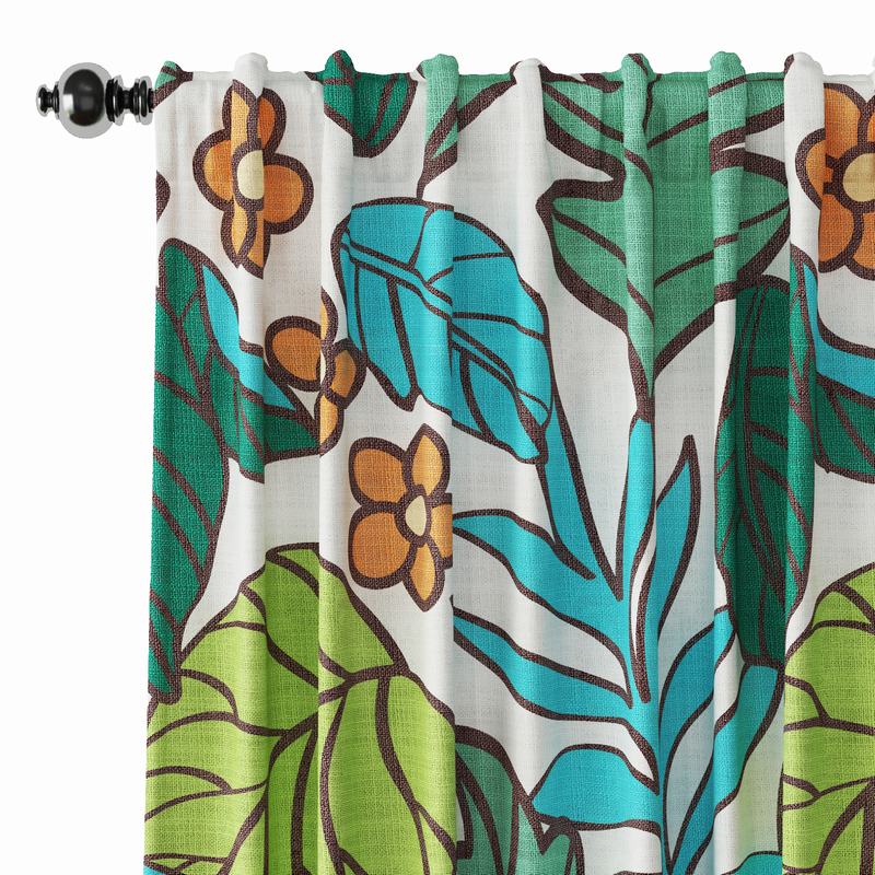 Nature Print Polyester Linen Curtain Drapery WACHUA