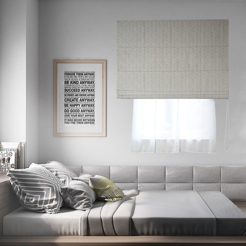 Stripe Polyester Roman Shade In Grey White