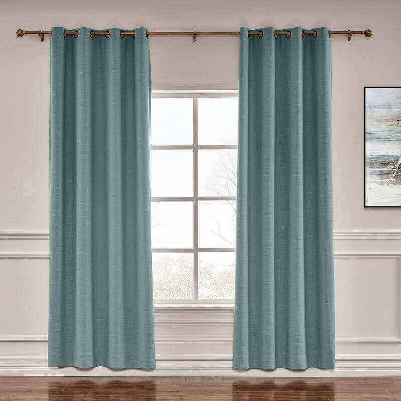 CUSTOM Liz Blue Grey Polyester Linen Window Curtain Drapery with Lined