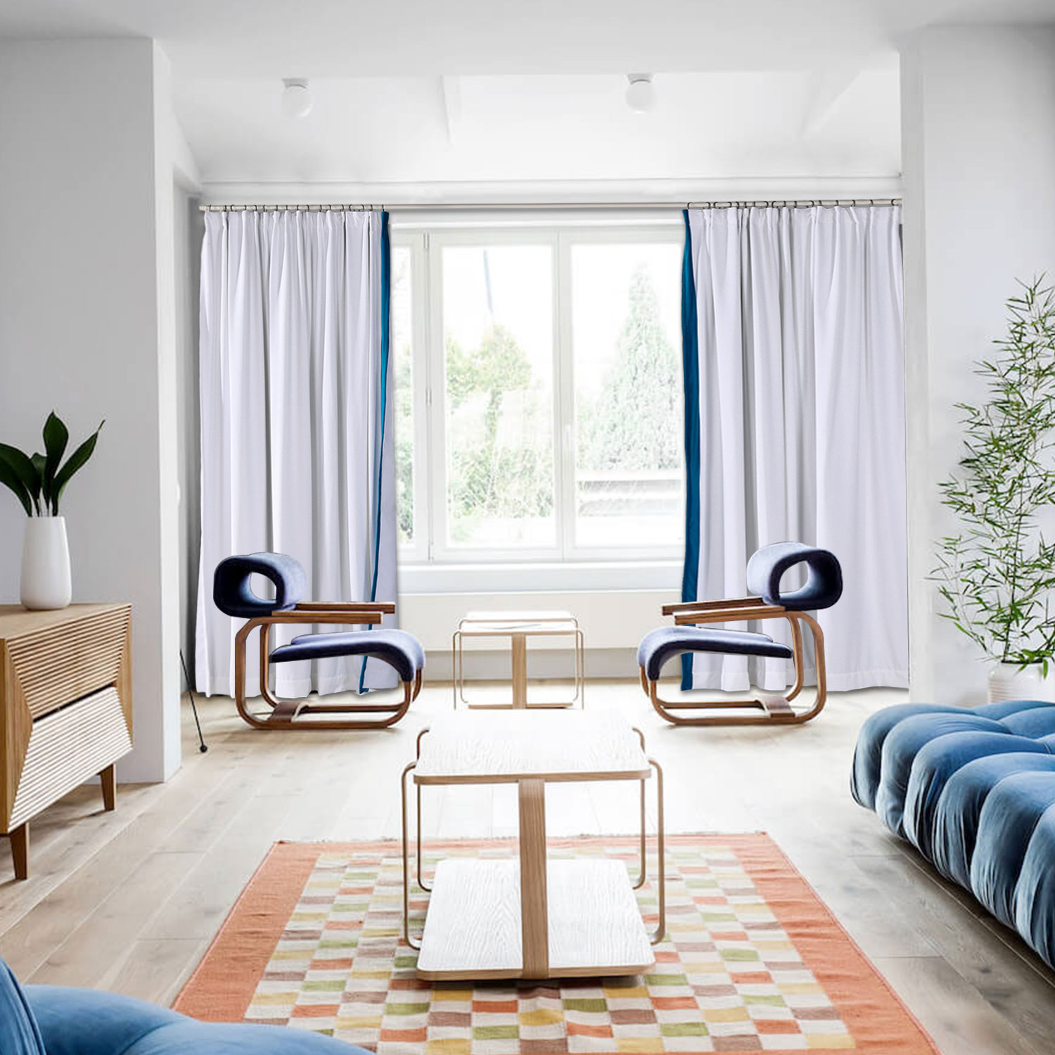 ADAH Velvet Curtain Drapery with Color Border Custom Sold Per Pair