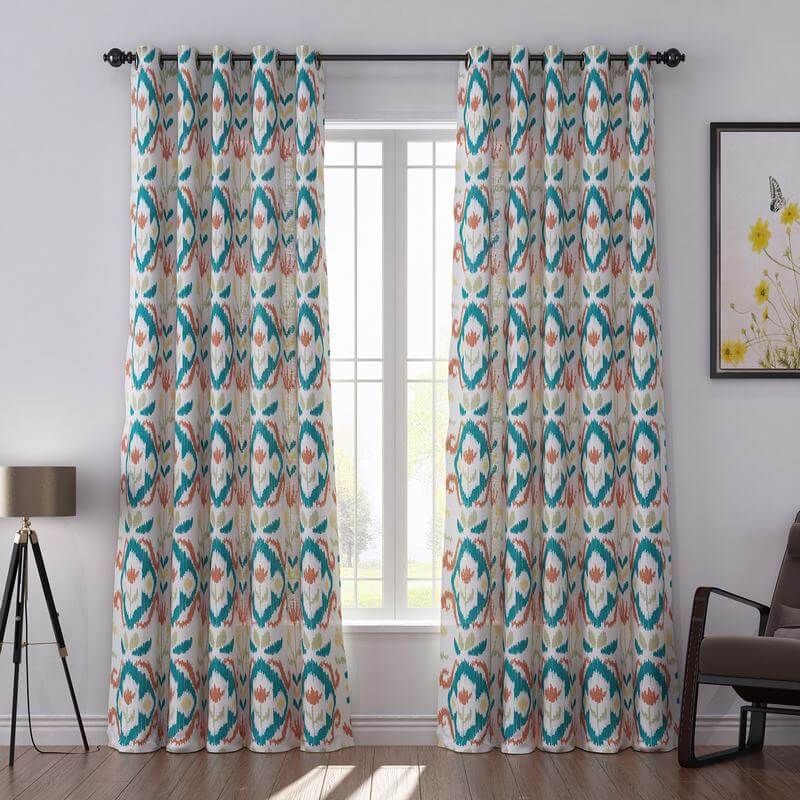 Ethnic Print Polyester Linen Curtain Drapery with Privacy Blackout Thermal Lining ANGELIA