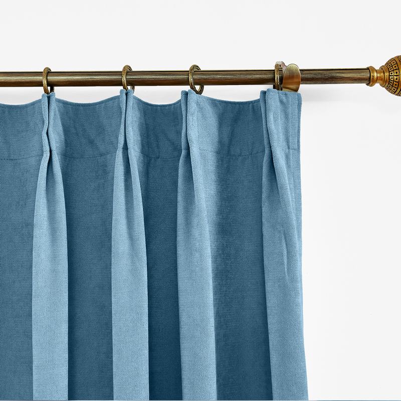 CUSTOM Kante Light Blue Polyester Cotton Drapery With Lining Curtains