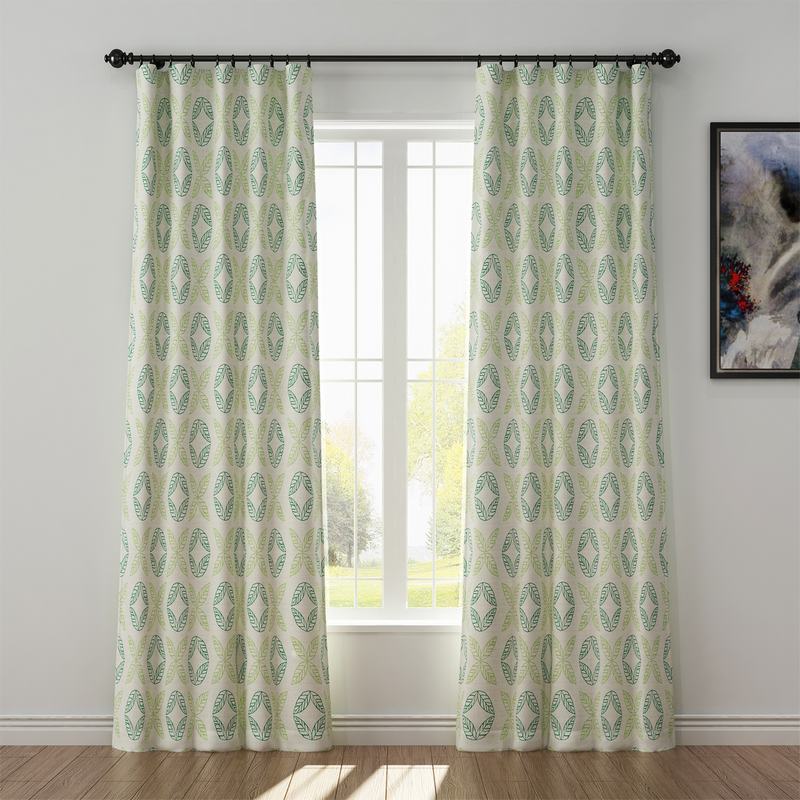 Nature Print Polyester Linen Curtain Drapery TUSCANY
