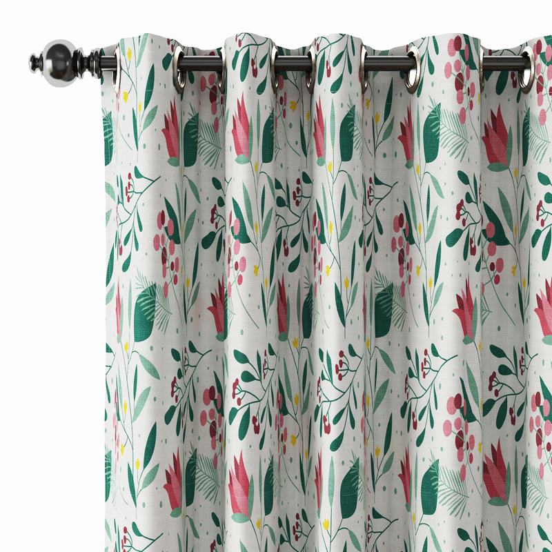 Floral Print Polyester Linen Curtain Drapery ANCHOR