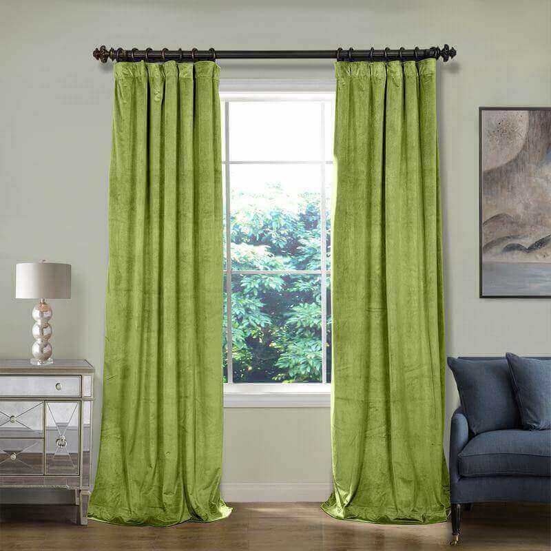 CUSTOM Birkin Green Velvet Curtain Drapery With Lining For Traverse Rod Pole or Track