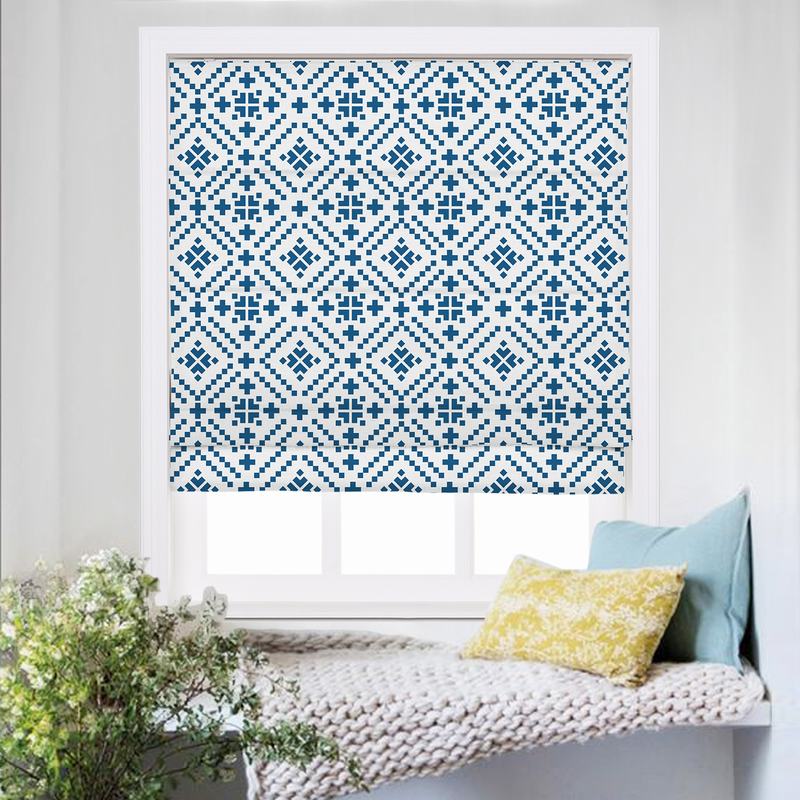 OSCAR Geometric Print Polyester Linen Room Darkening Roman Shade
