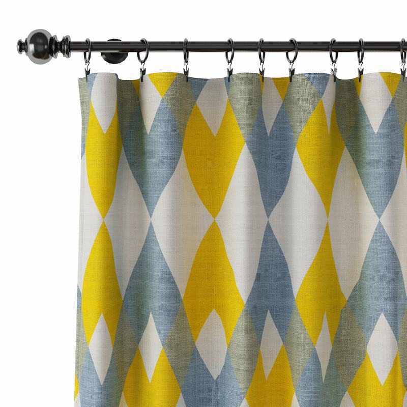 Geometric Print Polyester Linen Curtain Drapery FOX