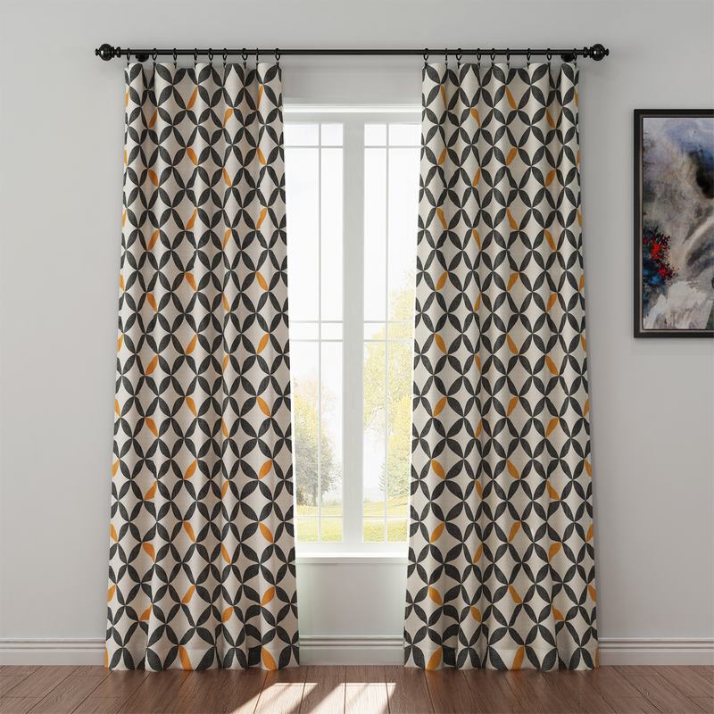 Geometric Print Polyester Linen Curtain Drapery SABRINA