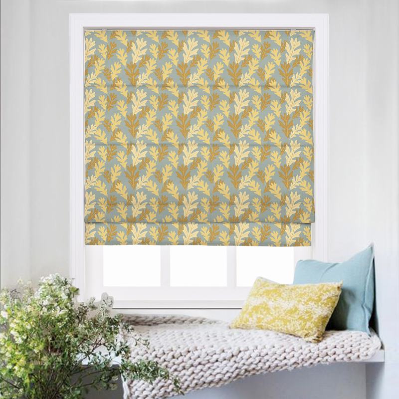 PHOEBE Leaf Print Polyester Linen Room Darkening Roman Shade
