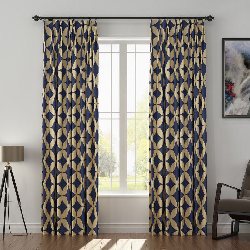 Geometric Print Polyester Linen Curtain Drapery with Privacy Blackout Thermal Lining BEATA