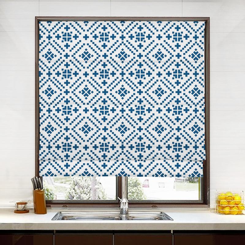 OSCAR Geometric Print Polyester Linen Room Darkening Roman Shade