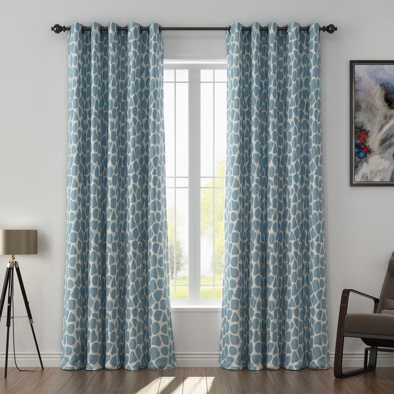 Abstract Print Polyester Linen Curtain Drapery with Privacy Blackout Thermal Lining CARL
