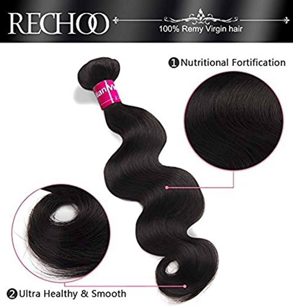 RECHOO 3 Bundles Brazilian Virgin Hair 300g With 4*4 3 Part Closure Body Wavy