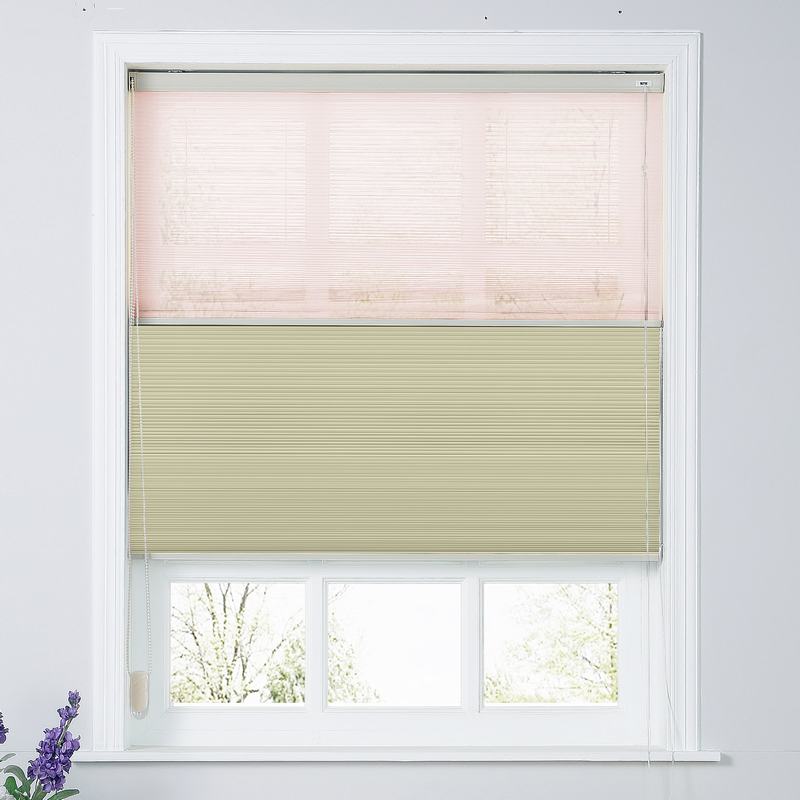 RAMESH Cord Lift Blackout TriShades Day/Night Honeycomb Shade with White Backing Pink Sheer