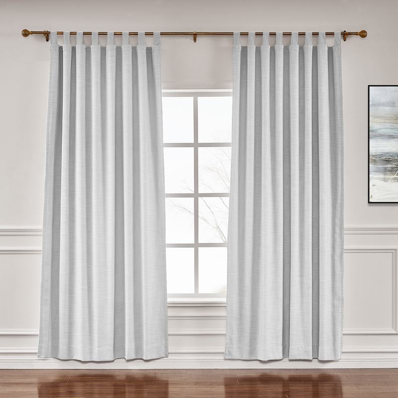 CUSTOM Liz Beige White Polyester Linen Window Curtain Drapery with Lined