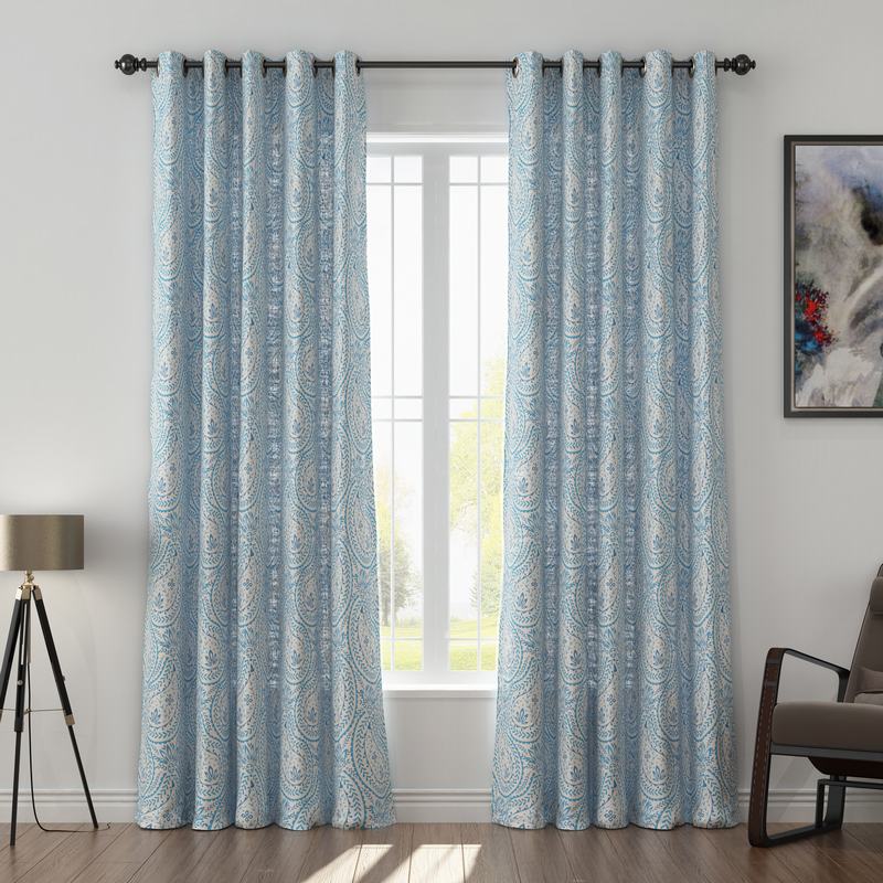 Paisley Print Polyester Linen Curtain Drapery with Privacy Blackout Thermal Lining ARIEL