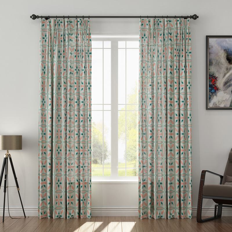 Geometric Print Polyester Linen Curtain Drapery with Privacy Blackout Thermal Lining ADELINE
