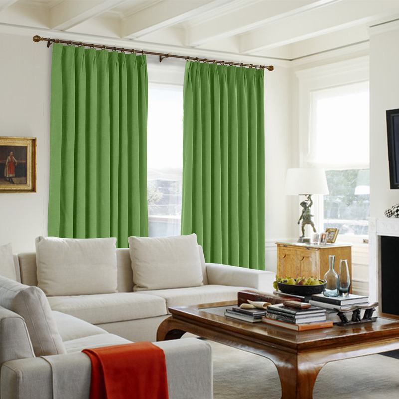 CUSTOM Kante Green Polyester Cotton Drapery With Lining Curtains
