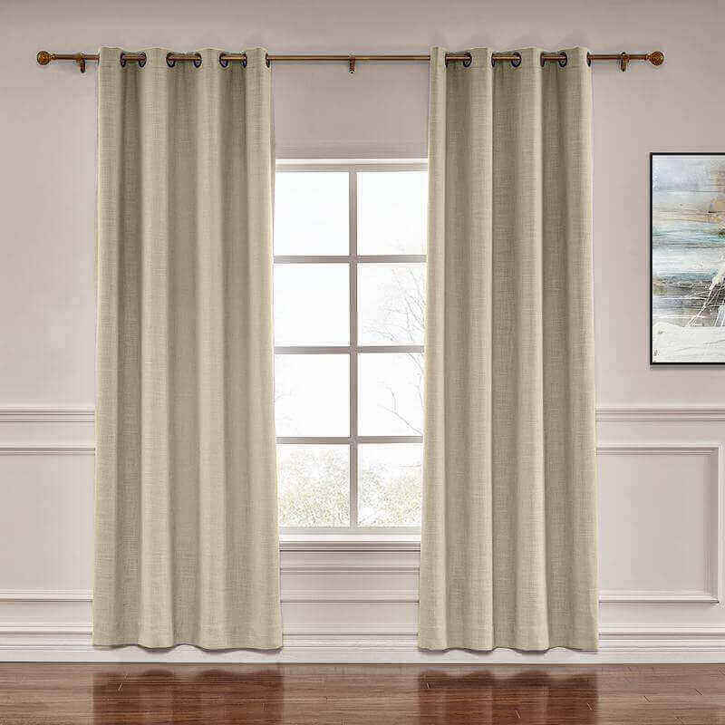 CUSTOM Liz Grey Beige Polyester Linen Window Curtain Drapery with Lined