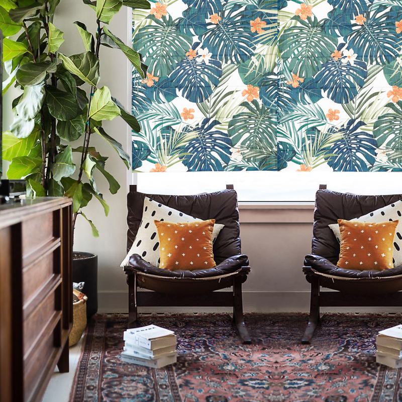 Print Polyester Cotton Roman Shade In Navy