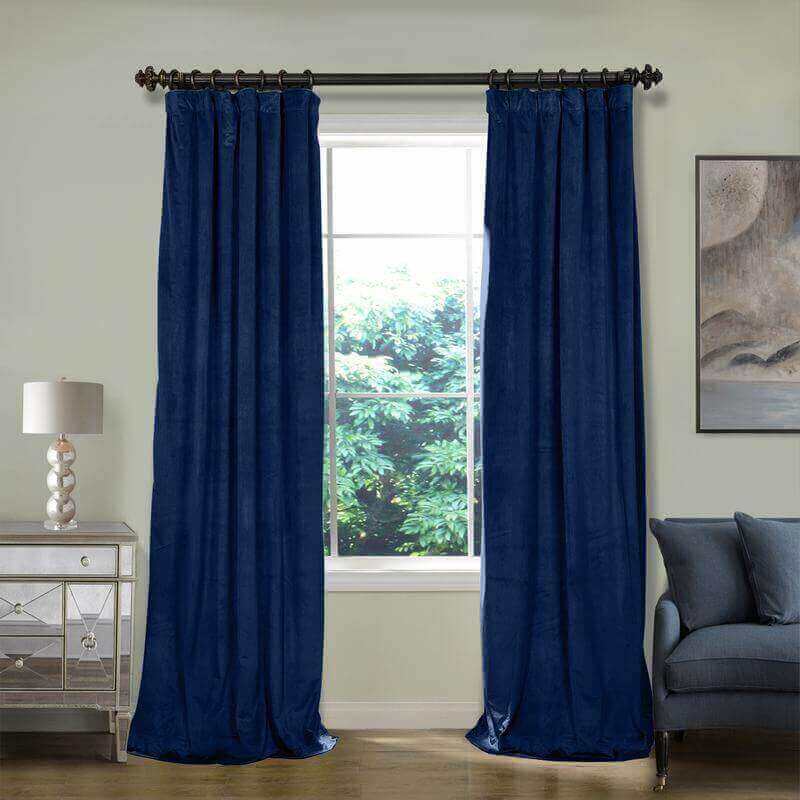 CUSTOM Birkin Sapphire Blue Velvet Curtain Drapery With Lining For Traverse Rod Pole or Track