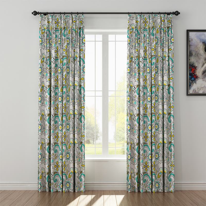 Paisleys Print Polyester Linen Curtain Drapery ATLAS