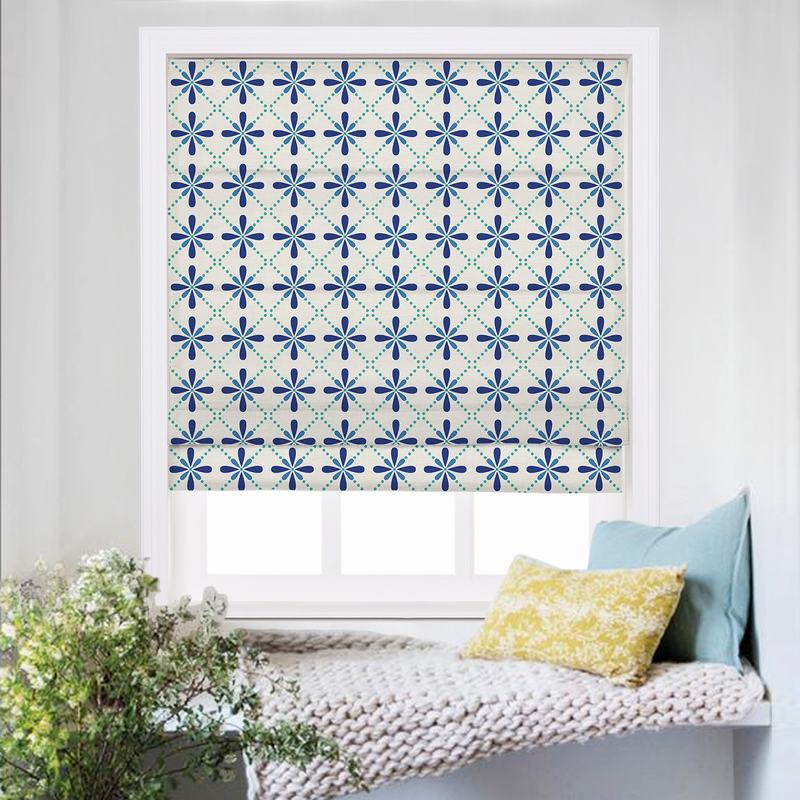 CAMELLIA Geometric Print Polyester Linen Roman Shade