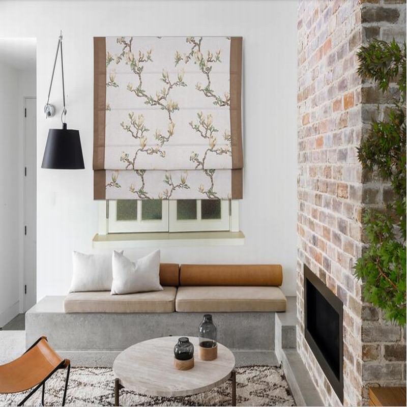 Print Cotton Linen Roman Shade In Brown