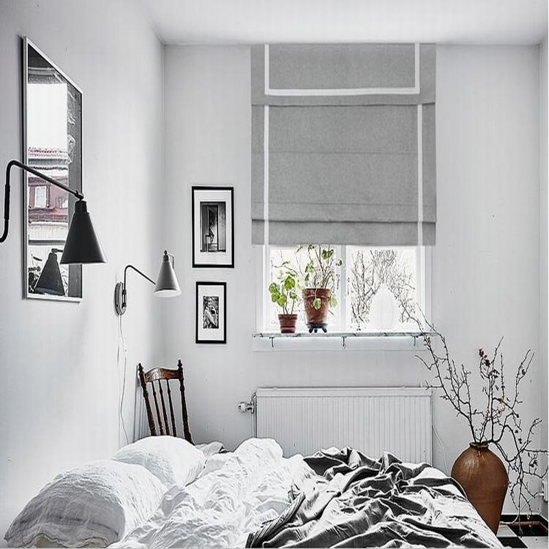 Stripe Print Polyester Roman Shade In Grey