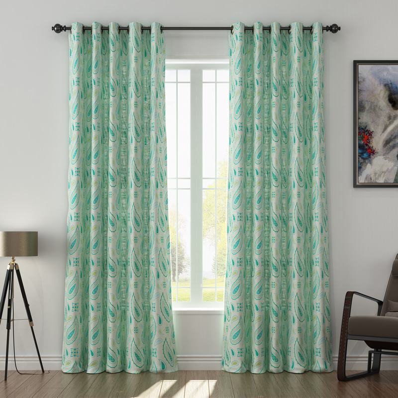 Paisley Print Polyester Linen Curtain Drapery with Privacy Blackout Thermal Lining ASHLEY