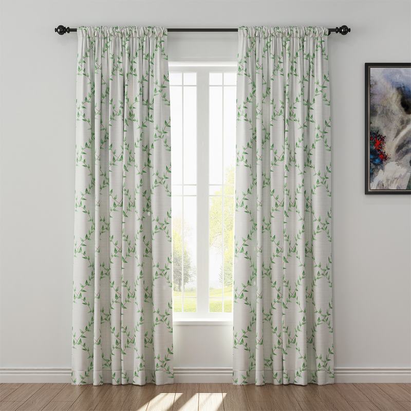 Nature Print Polyester Linen Curtain Drapery GARDEN