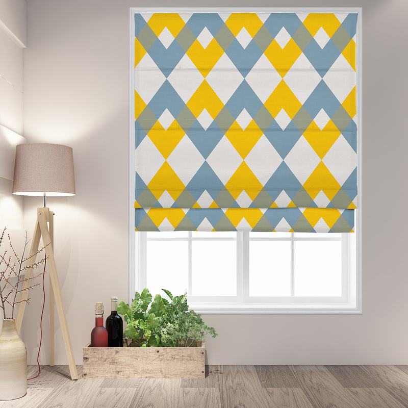 FOX Geometric Print Polyester Linen Roman Shade