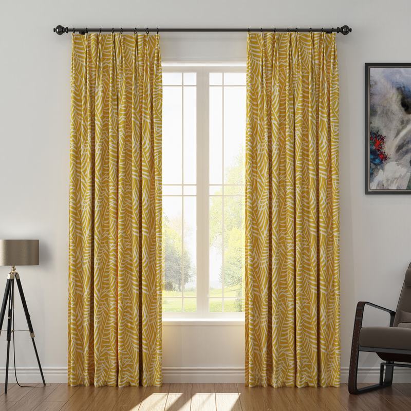 Nature Print Polyester Linen Curtain Drapery with Privacy Blackout Thermal Lining CANDICE