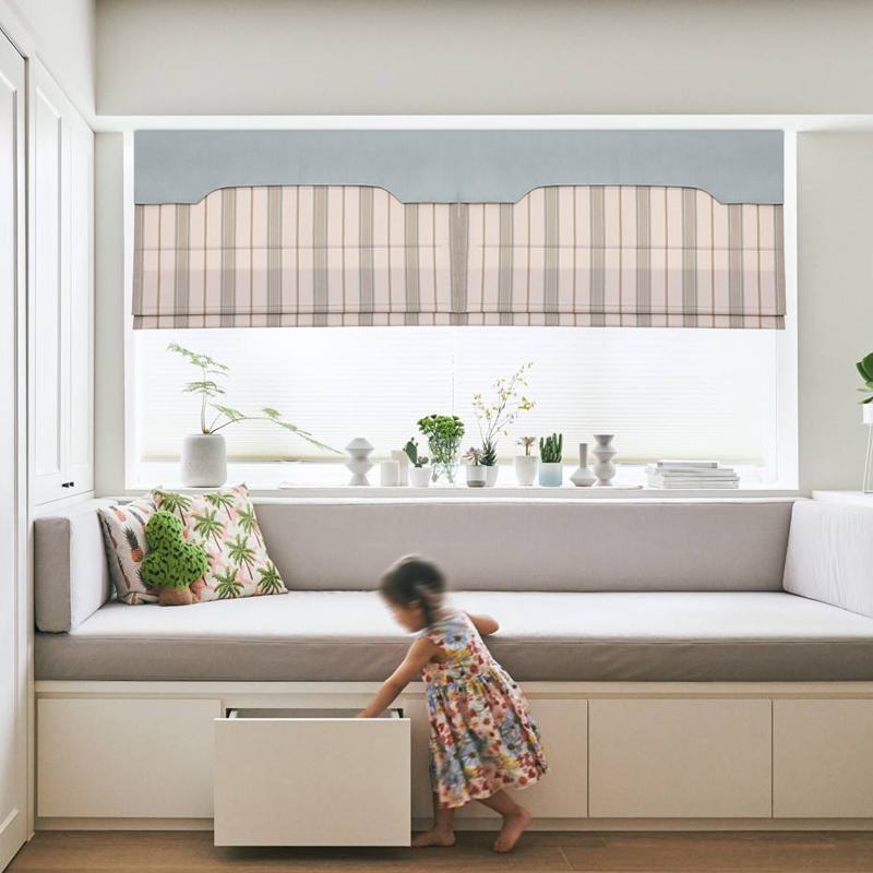 Blue Green Stripes Polyester Cotton Roman Shade In Blue Green