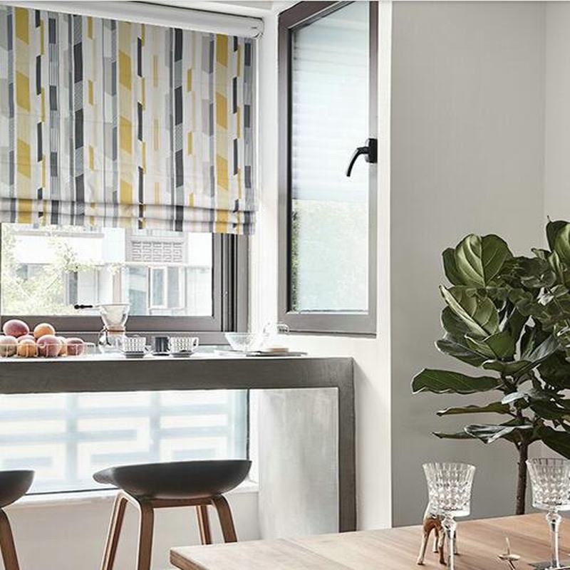 Print Polyester Cotton Roman Shade In Yellow