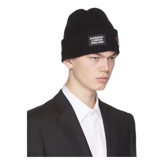 20冬季最新专柜款-Burberry毛线针织徽章标罗纹针织毛线帽 专柜新款同步 小红书推荐款