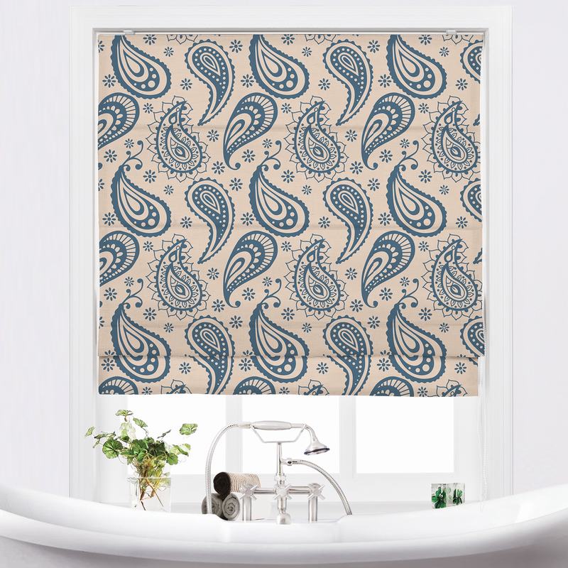 AMBER Paisley Print Polyester Linen Roman Shade