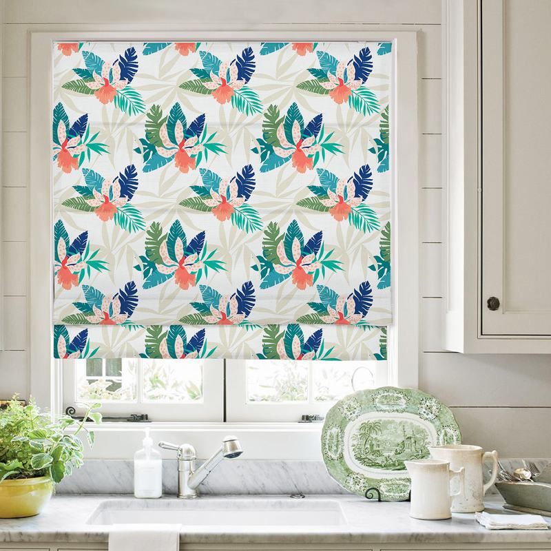 BRITNEY Tropical Print Polyester Linen Roman Shade