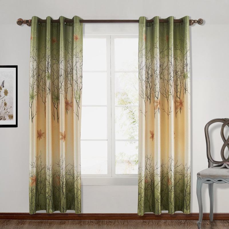 Maple Leaf Print Polyester Window Drapery Curtain AVA