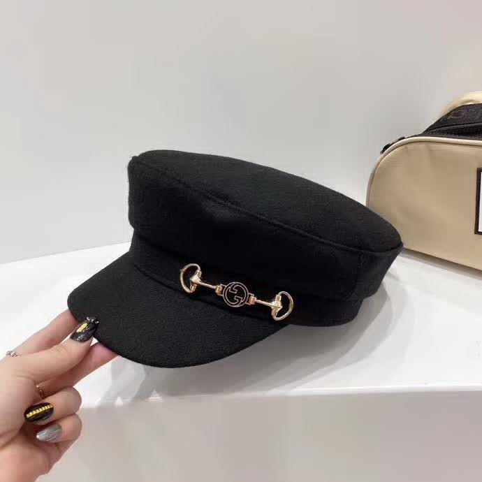 20冬季最新专柜款-古驰Gucci锁扣羊毛呢子军帽，简约轻奢大牌风，简约百搭气质款，保暖凹造型必备单品！