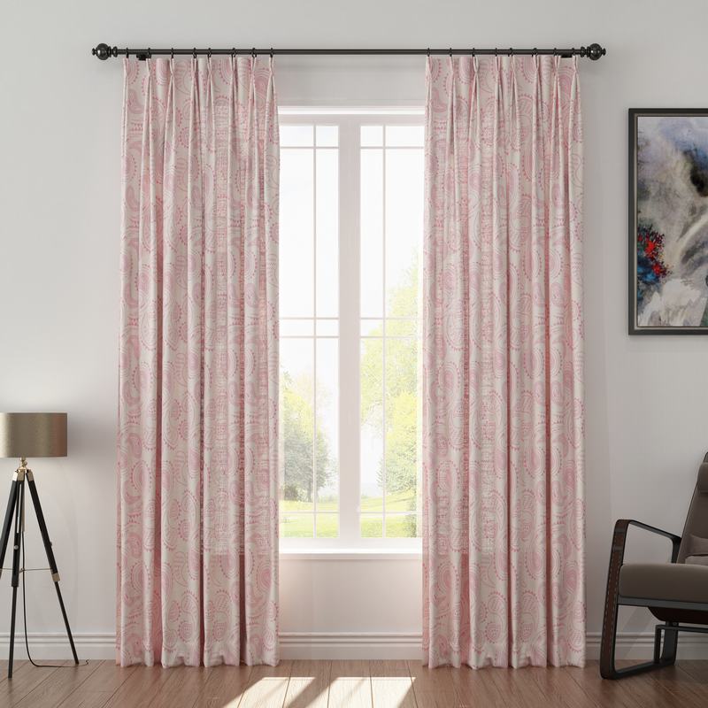 Paisley Print Polyester Linen Curtain Drapery with Privacy Blackout Thermal Lining AUDREY