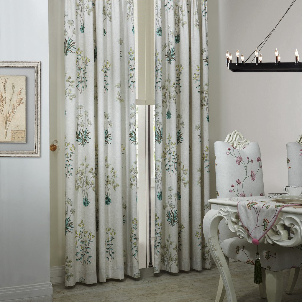 Botanical Floral Print Polyester Cotton Curtain Drape AURORA