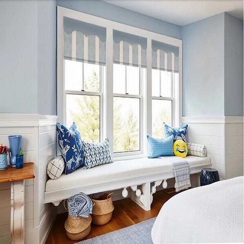 Stripe Cotton Linen Roman Shade In Blue