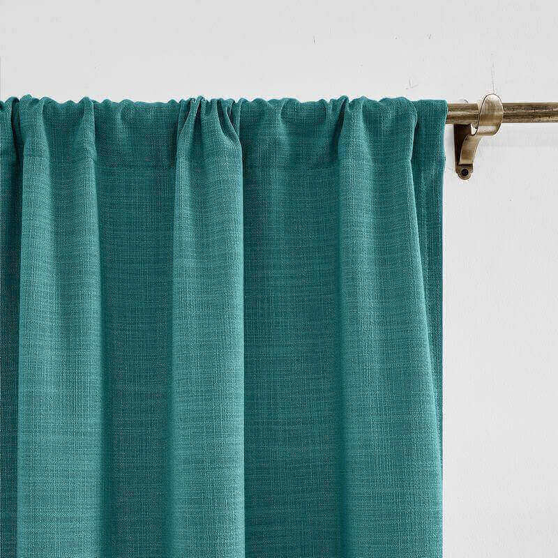 CUSTOM Liz Everglade Teal Polyester Linen Window Curtain Drapery with Lined