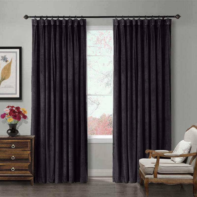 CUSTOM Birkin Warm Black Velvet Curtain Drapery With Lining For Traverse Rod Pole or Track