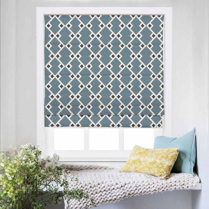 COLE Geometric Print Polyester Linen Roman Shade