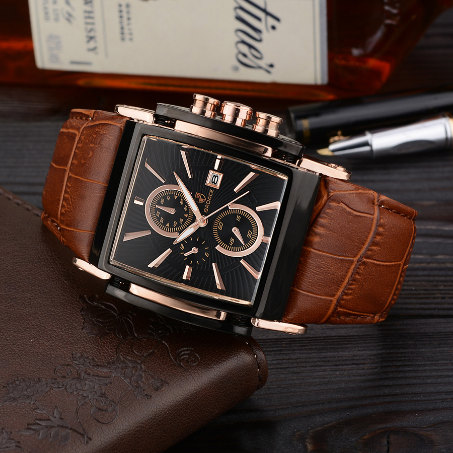 BADACE Brand Genuine Real Leather Strap Mens Watches Casual Square Japan Movt Quartz Watches Luxury Business Wrist Watch 2098