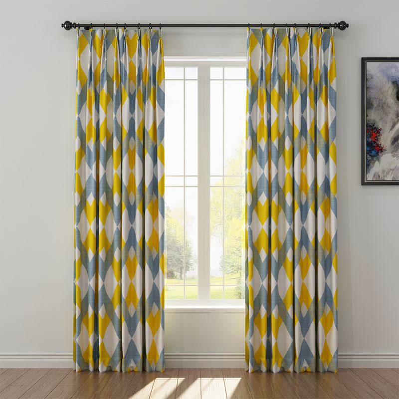 Geometric Print Polyester Linen Curtain Drapery FOX