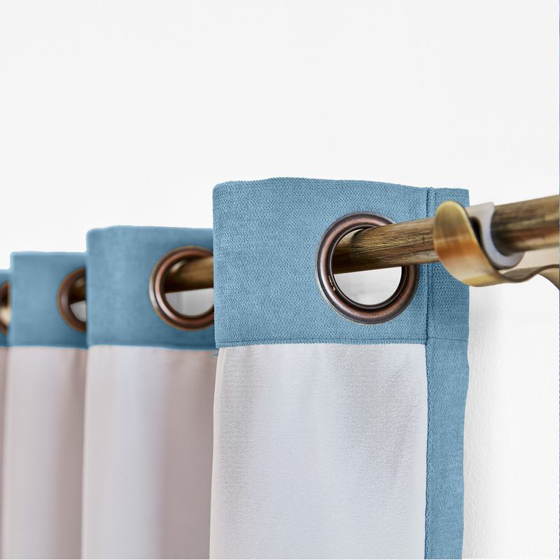 CUSTOM Kante Light Blue Polyester Cotton Drapery With Lining Curtains