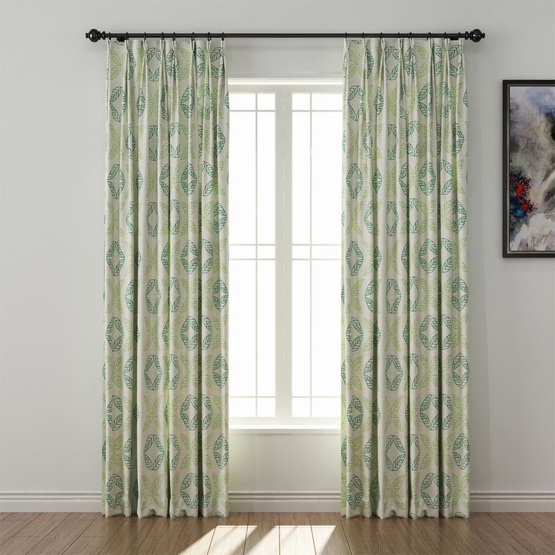 Nature Print Polyester Linen Curtain Drapery TUSCANY